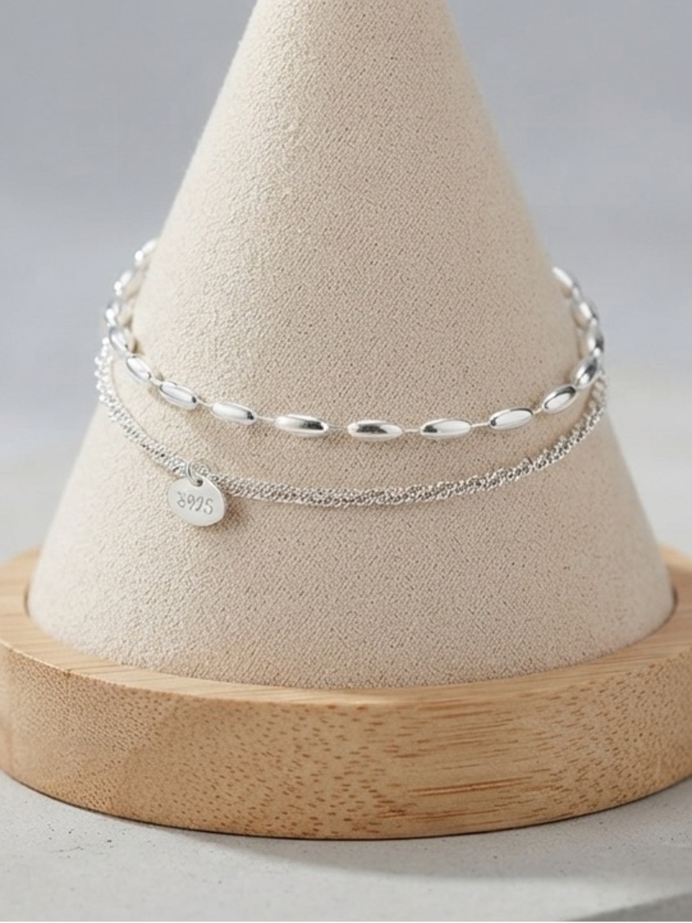 Sterling Silver Layered Bead & Chain Bracelet - Silver